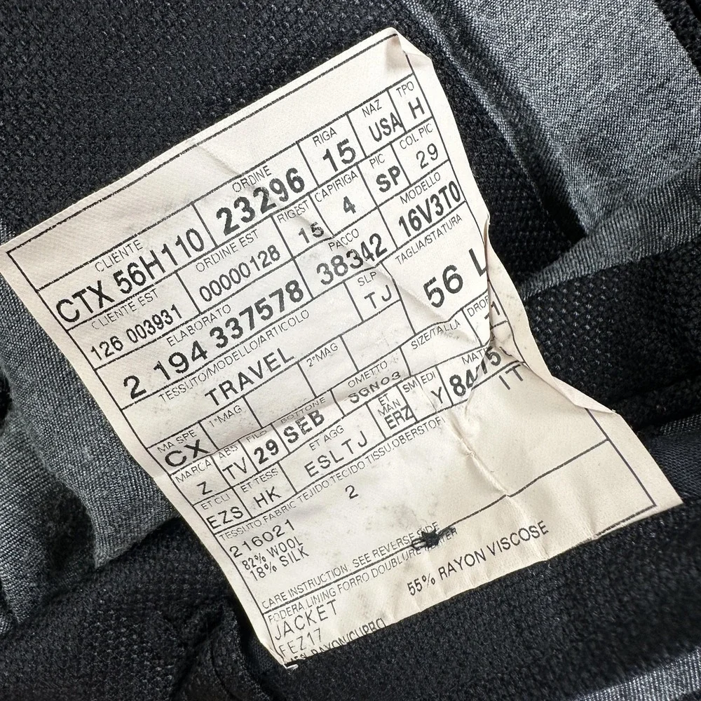 Ermenegildo Zegna Blazer Sport Coat Mens 46 Black Wool Silk Travel Two Button